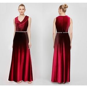 Ignite Velvet Ombre A Line Cowlneck Dress with Beading. Size 6. NWT